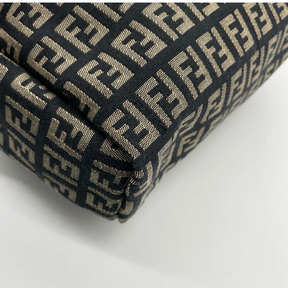 Authentic Fendi Zucchino Pattern Canvas Black x Beige Small Handbag - Picture 8 of 15